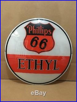 Vintage Phillips 66 Ethyl Gas Pump Globe Lens Glass Top Sign Garage Decor Oil