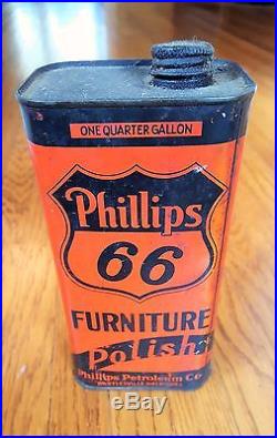 Vintage Phillips 66 Furniture Polish Advertising Tin Qt Size Gas Oil Can