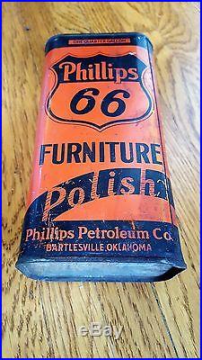 Vintage Phillips 66 Furniture Polish Advertising Tin Qt Size Gas Oil Can