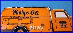Vintage Phillips 66 Gasoline Porcelain Gas Truck Motor Oil Service Station Sign