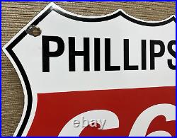 Vintage Phillips 66 Gasoline Porcelain Sign Dealership Gas Station Motor Oil