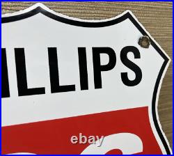 Vintage Phillips 66 Gasoline Porcelain Sign Dealership Gas Station Motor Oil