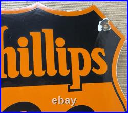 Vintage Phillips 66 Gasoline Porcelain Sign Dealership Gas Station Motor Oil
