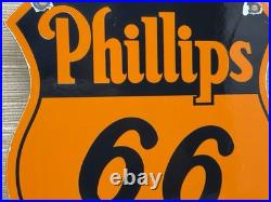 Vintage Phillips 66 Gasoline Porcelain Sign Dealership Gas Station Motor Oil