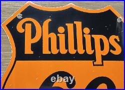 Vintage Phillips 66 Gasoline Porcelain Sign Dealership Gas Station Motor Oil