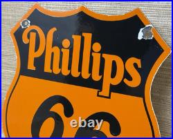 Vintage Phillips 66 Gasoline Porcelain Sign Dealership Gas Station Motor Oil