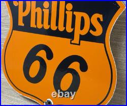 Vintage Phillips 66 Gasoline Porcelain Sign Dealership Gas Station Motor Oil