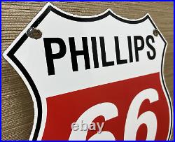 Vintage Phillips 66 Gasoline Porcelain Sign Dealership Gas Station Motor Oil