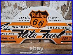 Vintage Phillips 66 Porcelain Sign Truck Stop Gas Station Oil Service Tag Topper