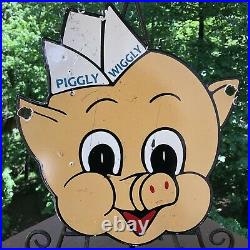 Vintage Piggly Wiggly 12 Porcelain Grocery Store Sign Shopping Bacon Gas Oil