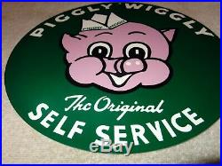 Vintage Piggly Wiggly Self Service Grocery Store 11 3/4 Metal Pig Gas Oil Sign