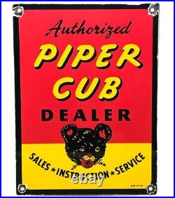 Vintage Piper Cub Porcelain Sign Gas Station Pump Plat Sales Service Instruction