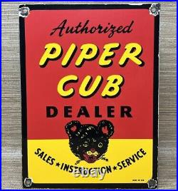 Vintage Piper Cub Porcelain Sign Gas Station Pump Plat Sales Service Instruction