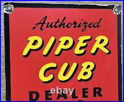 Vintage Piper Cub Porcelain Sign Gas Station Pump Plat Sales Service Instruction