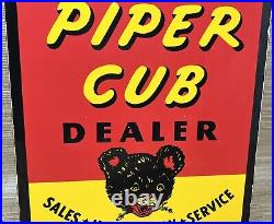 Vintage Piper Cub Porcelain Sign Gas Station Pump Plat Sales Service Instruction