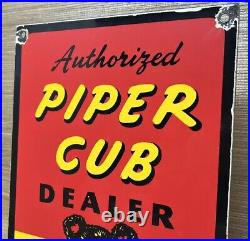 Vintage Piper Cub Porcelain Sign Gas Station Pump Plat Sales Service Instruction