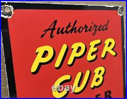 Vintage Piper Cub Porcelain Sign Gas Station Pump Plat Sales Service Instruction