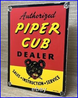 Vintage Piper Cub Porcelain Sign Gas Station Pump Plat Sales Service Instruction