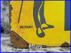 Vintage Planters Porcelain Sign Mr Peanut Gas Station Snack Nuts USA Oil Service