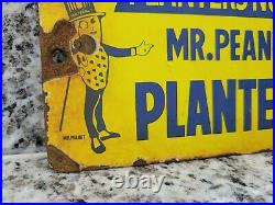Vintage Planters Porcelain Sign Mr Peanut Gas Station Snack Nuts USA Oil Service