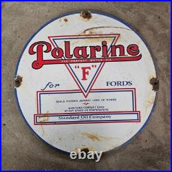 Vintage Polarine F Fords Old Us Gasoline Oil Gas Pump Enamel Porcelain Sign