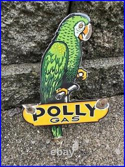 Vintage Polly Motor Oil Sign Porcelain Filling Gas Station Pump Parrot Sign