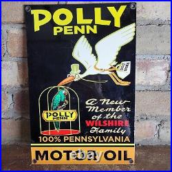 Vintage Polly Penn Motor Oil Gasoline Porcelain Gas Station Pump Sign 12 X 8