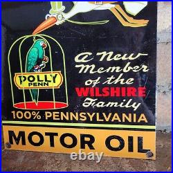 Vintage Polly Penn Motor Oil Gasoline Porcelain Gas Station Pump Sign 12 X 8