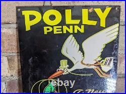 Vintage Polly Penn Motor Oil Gasoline Pure Penn Porcelain Pump Sign 12 X 8