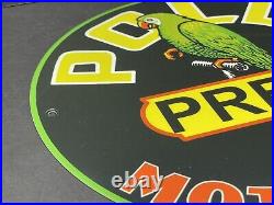Vintage Polly Premium Motor Oil 12 Porcelain Metal Gas Parrot Advertising Sign