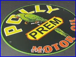 Vintage Polly Premium Motor Oil 12 Porcelain Metal Gas Parrot Advertising Sign