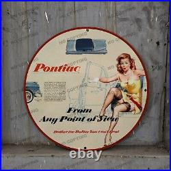 Vintage Pontiac Car Yellow Porcelain Service Gas Pump Station Man Cave Sign 12'