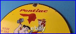 Vintage Pontiac Porcelain Dealership Gas Pump Flintstones Car Genuine Parts Sign