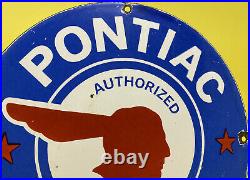Vintage Pontiac Sales & Service Porcelain Sign General Motors Dealership Gas Oil