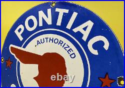 Vintage Pontiac Sales & Service Porcelain Sign General Motors Dealership Gas Oil