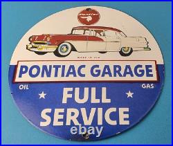 Vintage Pontiac Sign Automobilia Garage Full Service Porcelain Gas Pump Sign