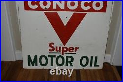 Vintage Porcelain 2-sided CONOCO SUPER MOTOR OIL Gas Station Advertising SIGN