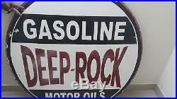 Vintage Porcelain Deep-Rock Motor Oils Gasoline 2 Sided Enamel Sign 48 inches