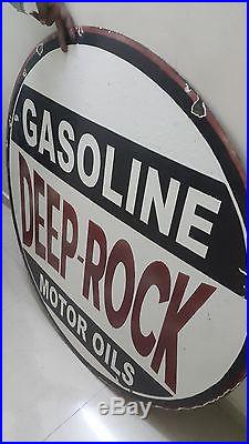 Vintage Porcelain Deep-Rock Motor Oils Gasoline 2 Sided Enamel Sign 48 inches