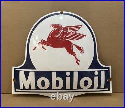 Vintage Porcelain Mobiloil Sign Gas Oil Garage Wall Decor Mobil Pump Pegasus