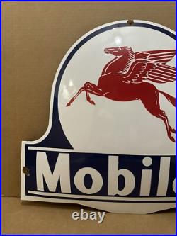 Vintage Porcelain Mobiloil Sign Gas Oil Garage Wall Decor Mobil Pump Pegasus