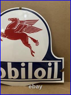 Vintage Porcelain Mobiloil Sign Gas Oil Garage Wall Decor Mobil Pump Pegasus