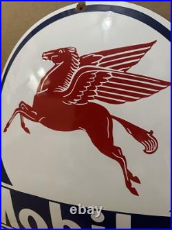 Vintage Porcelain Mobiloil Sign Gas Oil Garage Wall Decor Mobil Pump Pegasus