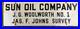 Vintage Porcelain Oil Field Sign Sun Oil Company J. G Woolworth No. 1