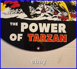 Vintage Porcelain Sign Advertising Signal Gasoline Power Of Tarzan Oil And Gas