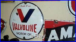 Vintage Porcelain Valvoline Motor Oil Gas Gasoline Metal Sign 16 inch