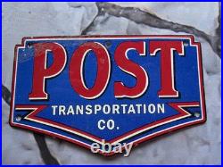 Vintage Post Transportation Co Porcelain Sign Gas Oil Car Motorcycle