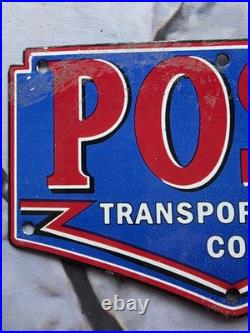 Vintage Post Transportation Co Porcelain Sign Gas Oil Car Motorcycle