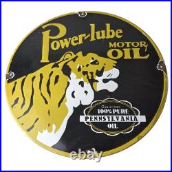 Vintage Power Lube Gasoline Sign Tiger Motor Oil Gas Porcelain Sign