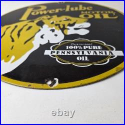 Vintage Power Lube Gasoline Sign Tiger Motor Oil Gas Porcelain Sign
